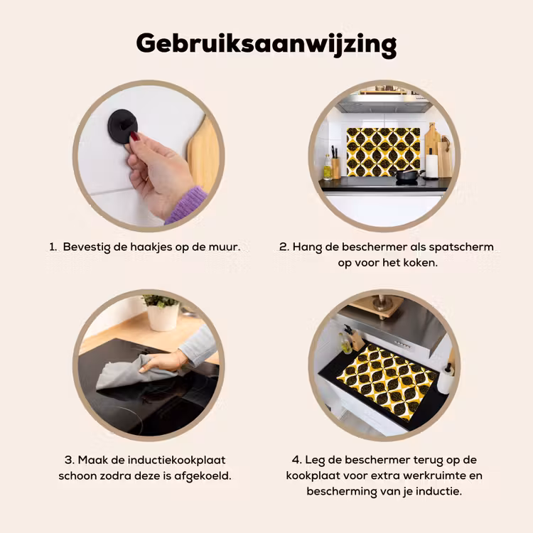 Inductie beschermer en spatscherm (2in1) - Geel - Zwart - Geometrisch - Retro - Textuur — 6