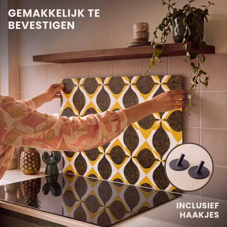 Inductie beschermer en spatscherm (2in1) - Geel - Zwart - Geometrisch - Retro - Textuur — 7