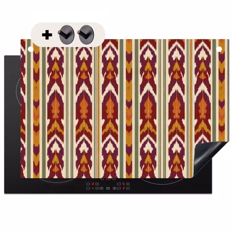 Inductie beschermer en spatscherm (2in1) - Ikat - Bordeauxrood - Etnisch - Patroon — 1