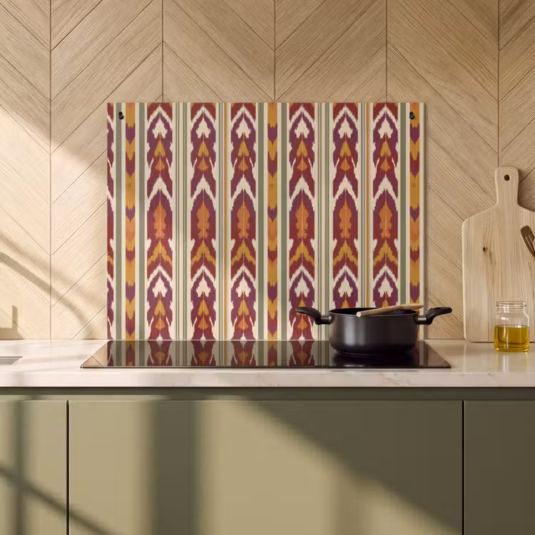 Inductie beschermer en spatscherm (2in1) - Ikat - Bordeauxrood - Etnisch - Patroon — 2
