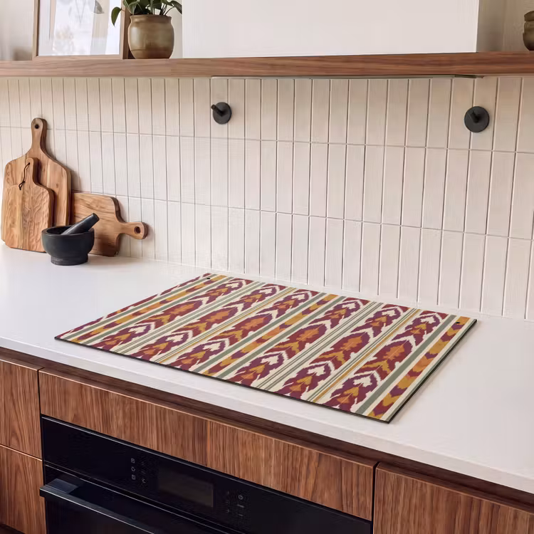 Inductie beschermer en spatscherm (2in1) - Ikat - Bordeauxrood - Etnisch - Patroon — 3