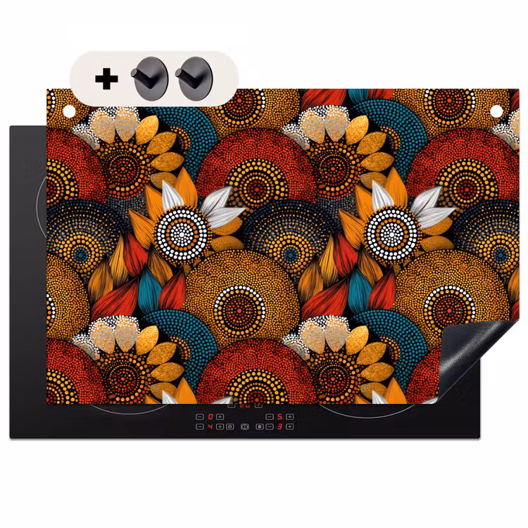 Inductie beschermer en spatscherm (2in1) - Kleurrijk - Aboriginal - Dot Painting - Botanisch - Patroon — 1