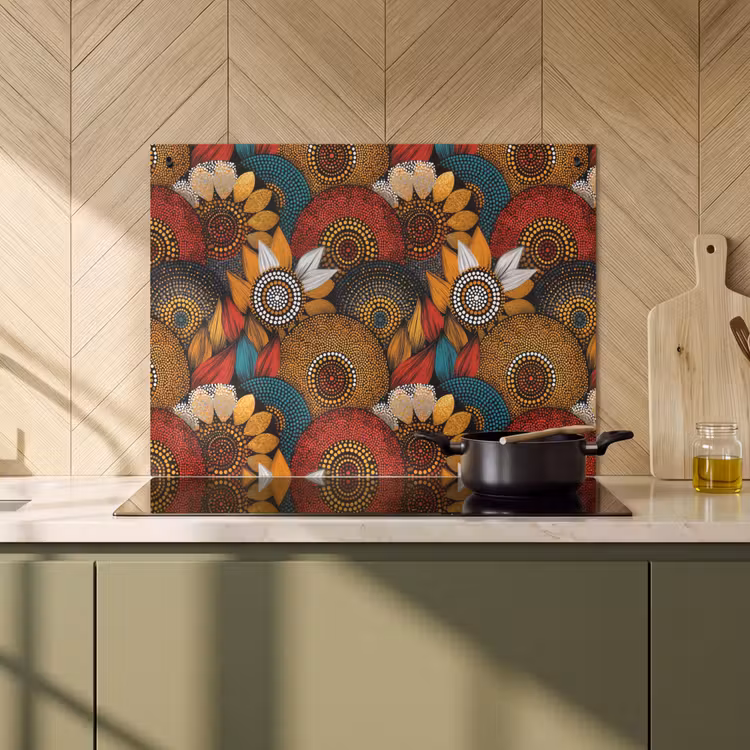 Inductie beschermer en spatscherm (2in1) - Kleurrijk - Aboriginal - Dot Painting - Botanisch - Patroon — 2