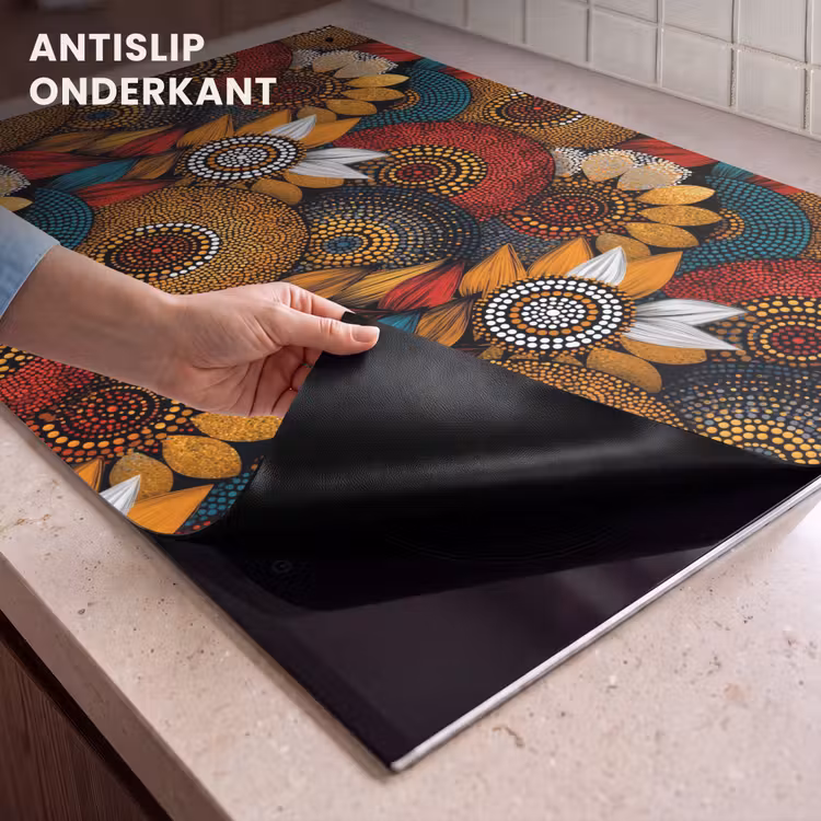 Inductie beschermer en spatscherm (2in1) - Kleurrijk - Aboriginal - Dot Painting - Botanisch - Patroon — 4