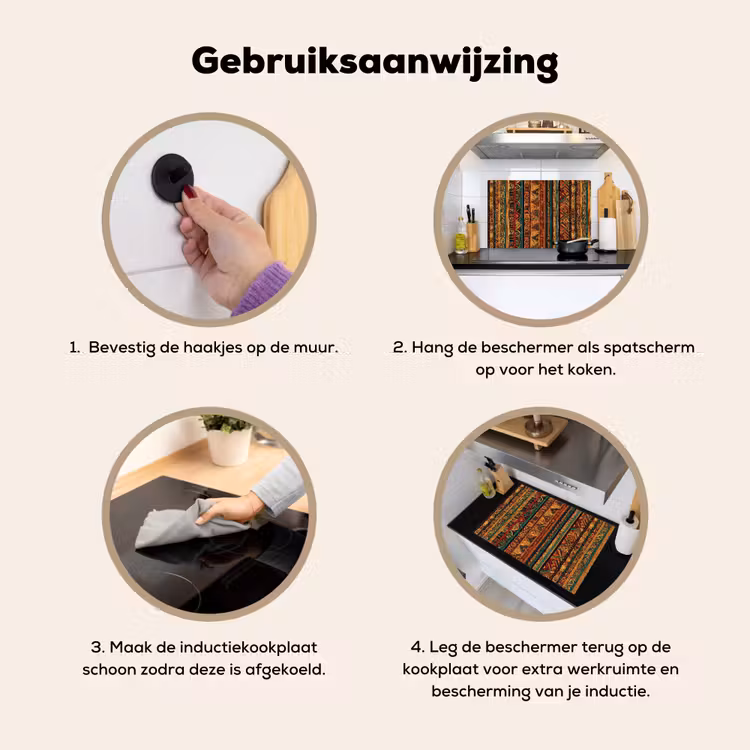 Inductie beschermer en spatscherm (2in1) - Kleurrijk - Etnisch - Folkloristisch - Patroon — 6