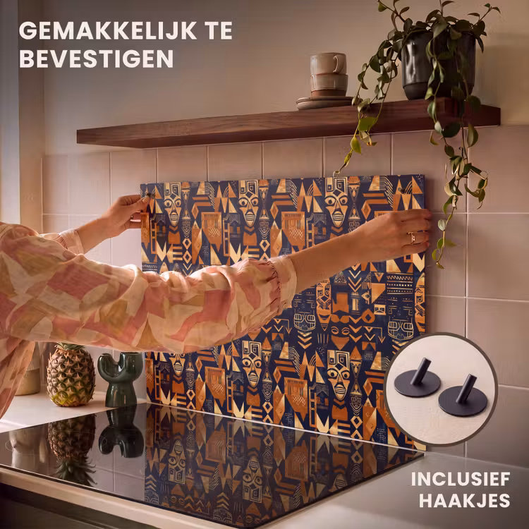 Inductie beschermer en spatscherm (2in1) - Nachtblauw - Koper - Tribaal - Maskers — 7