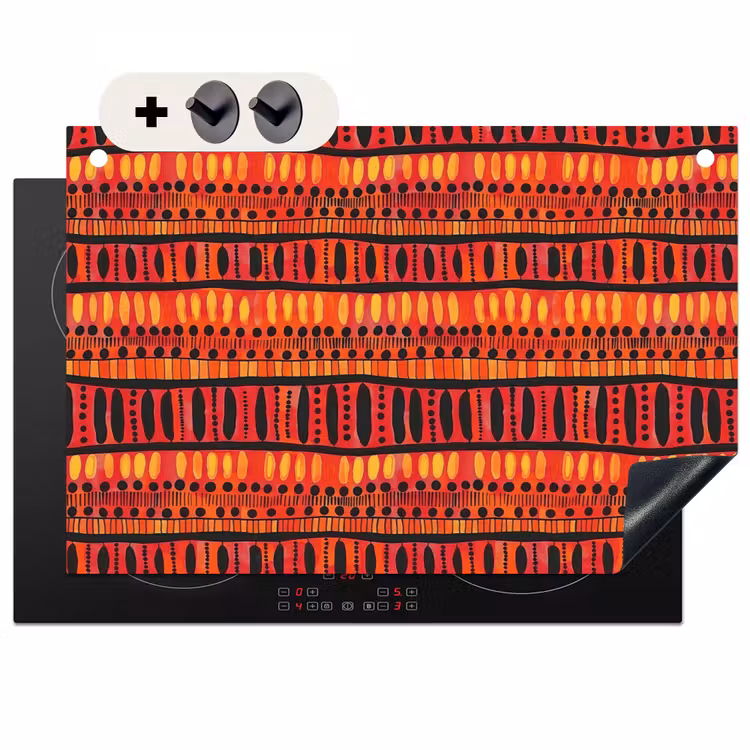 Inductie beschermer en spatscherm (2in1) - Rood - Oranje - Etnisch - Expressief - Patroon — 1