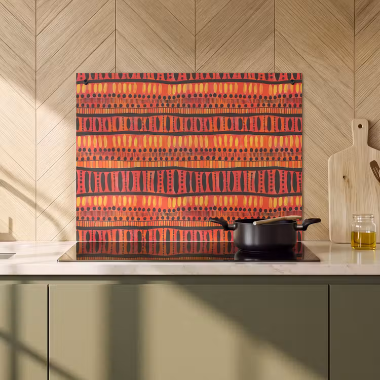 Inductie beschermer en spatscherm (2in1) - Rood - Oranje - Etnisch - Expressief - Patroon — 2