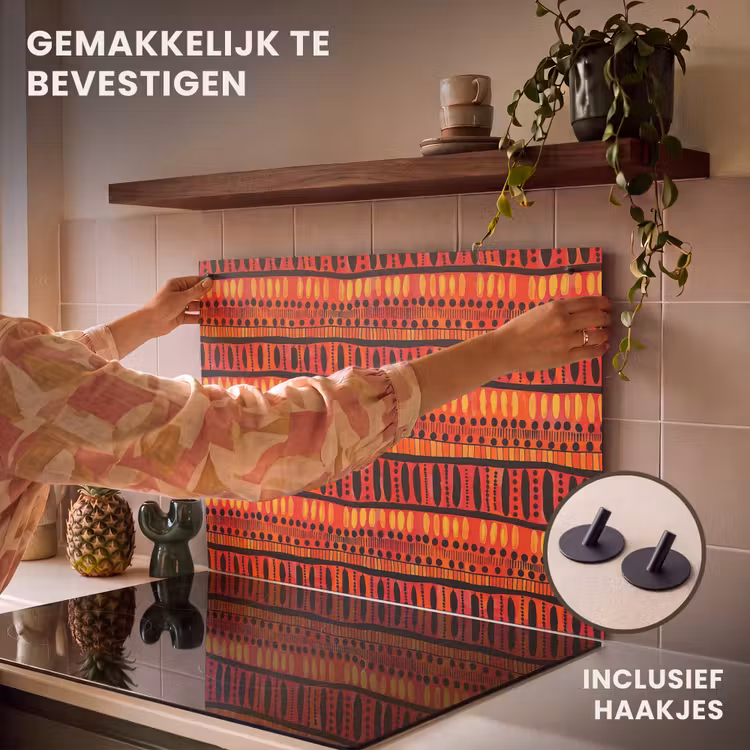 Inductie beschermer en spatscherm (2in1) - Rood - Oranje - Etnisch - Expressief - Patroon — 7
