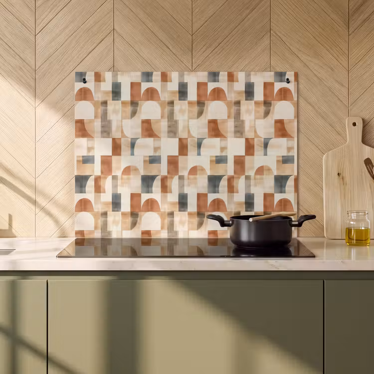 Inductie beschermer en spatscherm (2in1) - Terracotta - Geometrisch - Aquarel - Textuur — 2