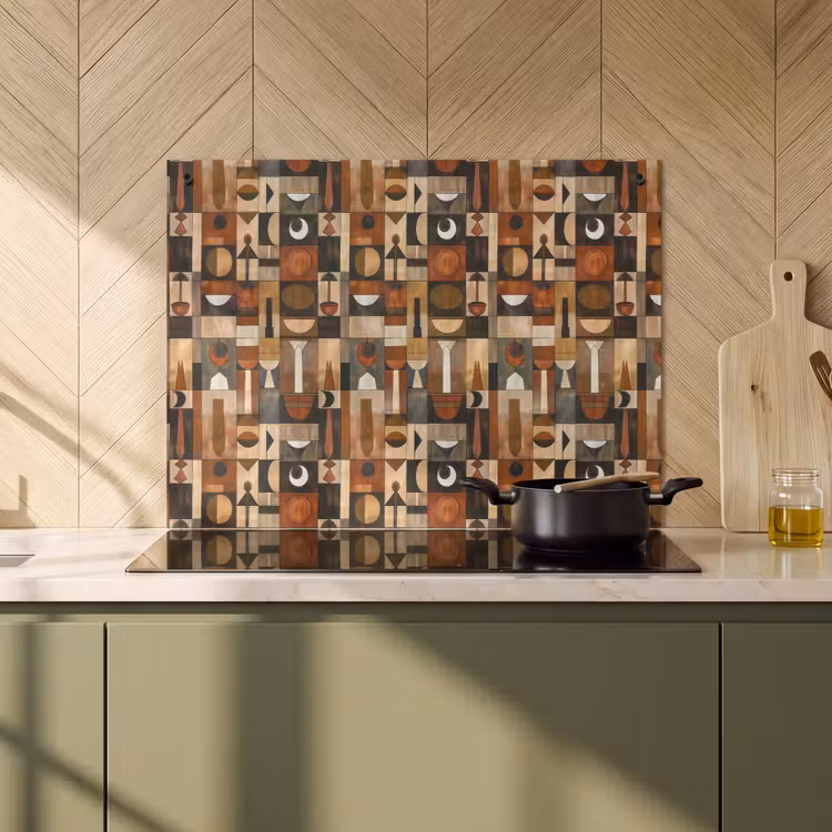 Inductie beschermer en spatscherm (2in1) - Terracotta - Geometrisch - Mid-Century - Patroon — 2
