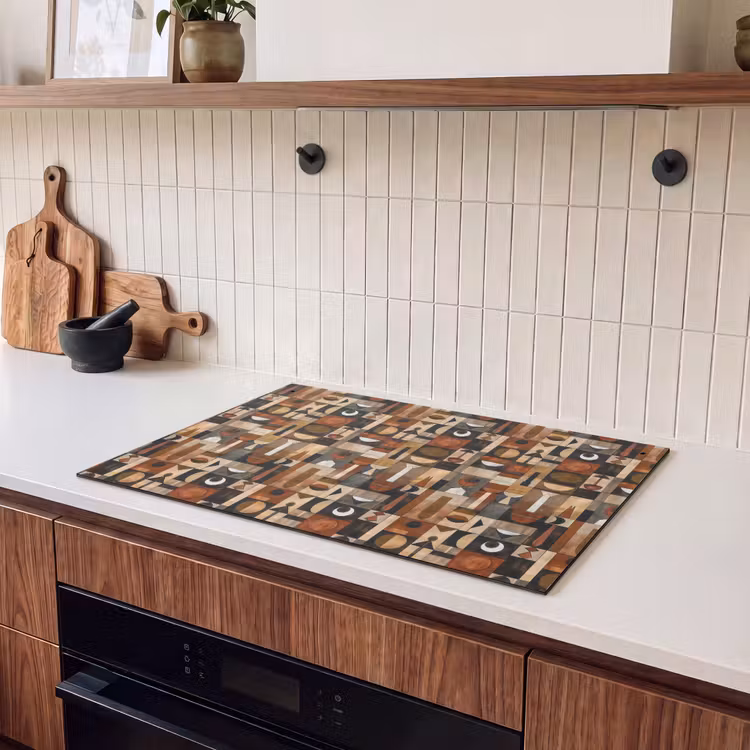 Inductie beschermer en spatscherm (2in1) - Terracotta - Geometrisch - Mid-Century - Patroon — 3