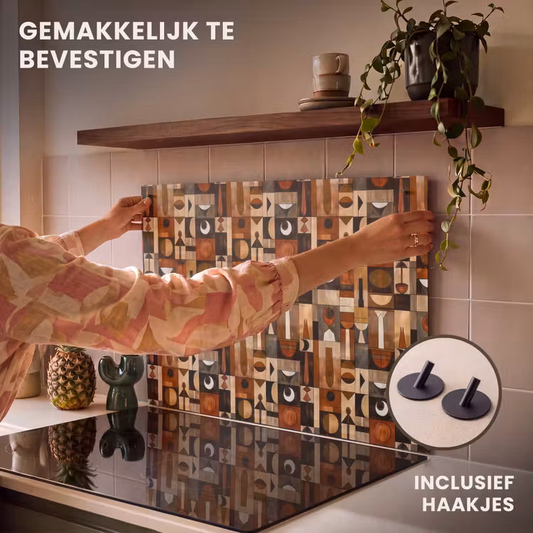 Inductie beschermer en spatscherm (2in1) - Terracotta - Geometrisch - Mid-Century - Patroon — 7