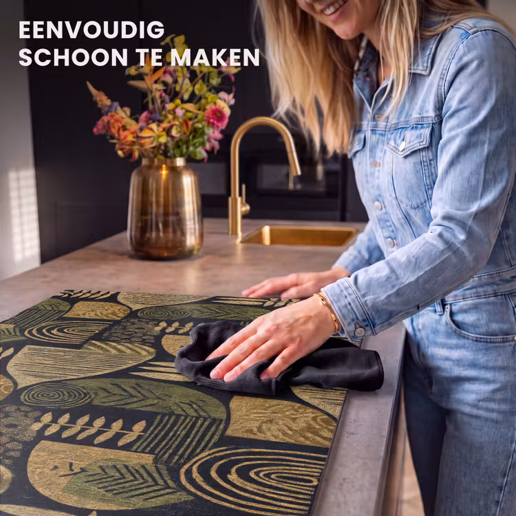 Inductie beschermer en spatscherm (2in1) - Zwart - Okergeel - Botanisch - Textuur — 5