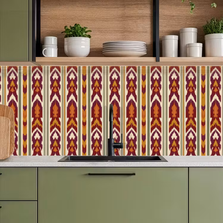Keuken achterwand - Ikat - Bordeauxrood - Etnisch - Patroon — 5