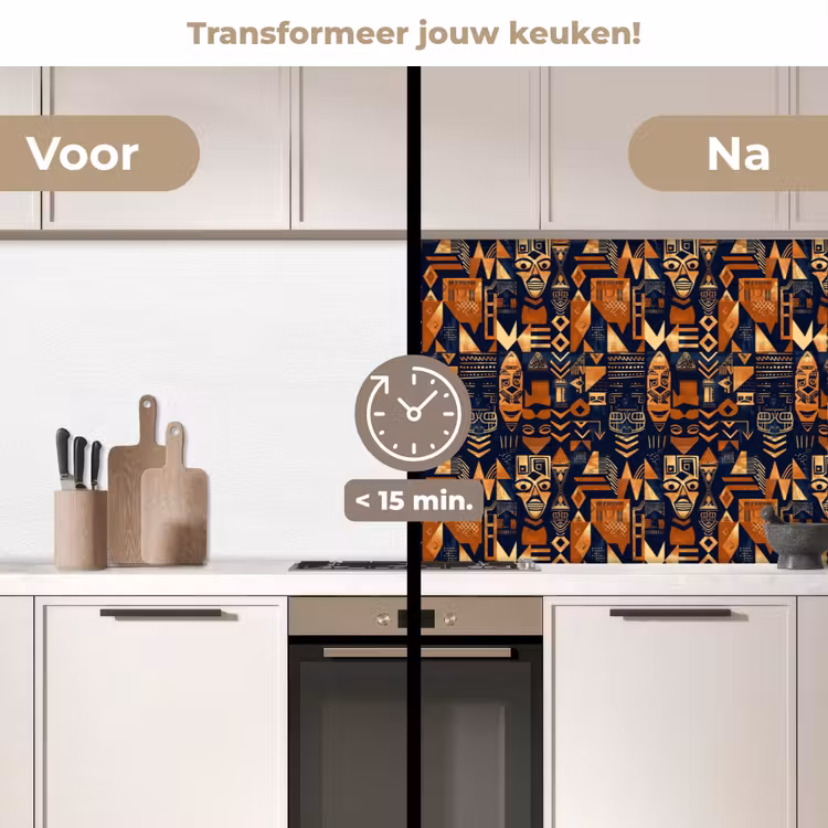 Keuken achterwand - Nachtblauw - Koper - Tribaal - Maskers — 2
