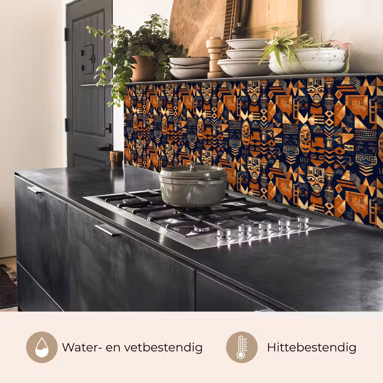Keuken achterwand - Nachtblauw - Koper - Tribaal - Maskers — 3