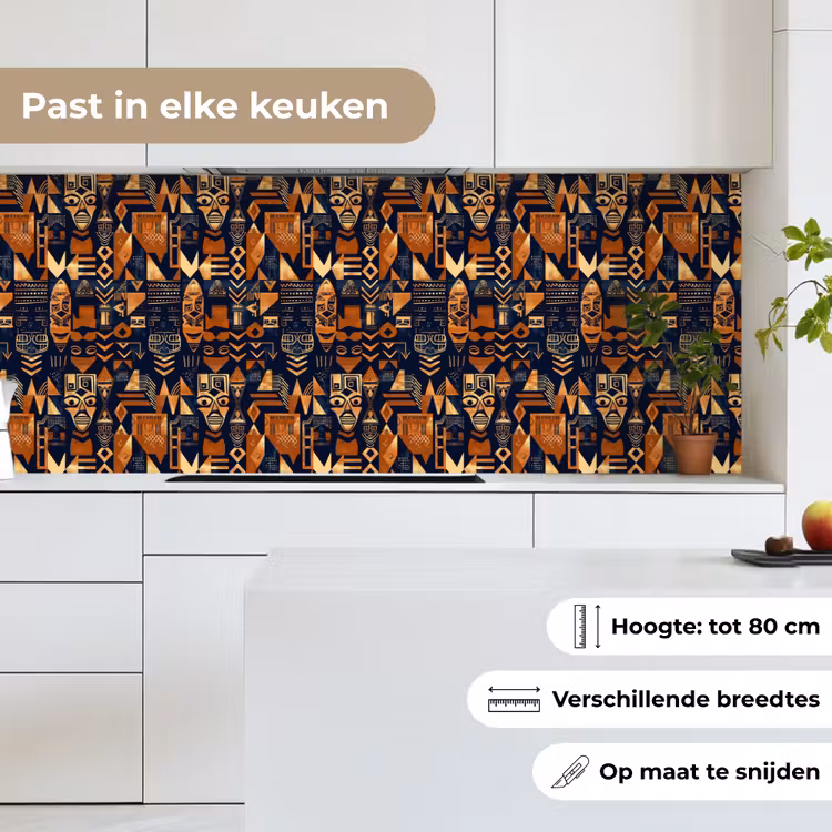 Keuken achterwand - Nachtblauw - Koper - Tribaal - Maskers — 4