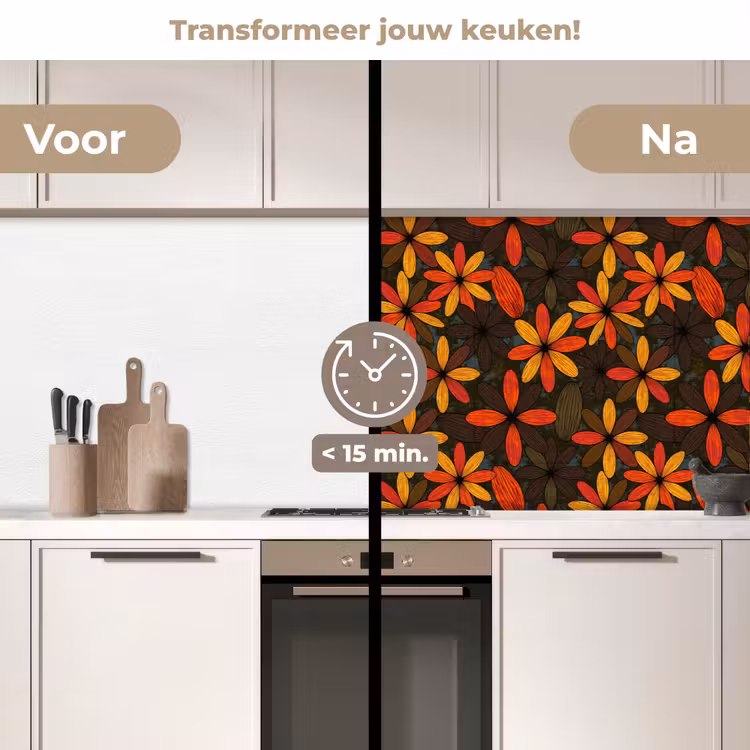 Keuken achterwand - Oranje - Retro - Bloemen - Herfst — 2