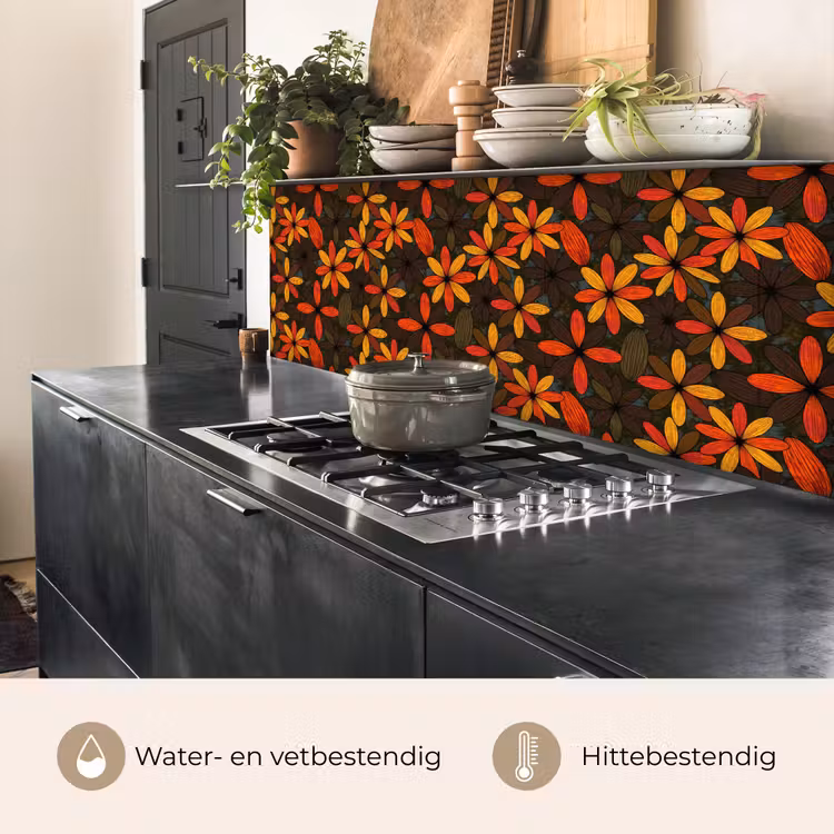 Keuken achterwand - Oranje - Retro - Bloemen - Herfst — 3