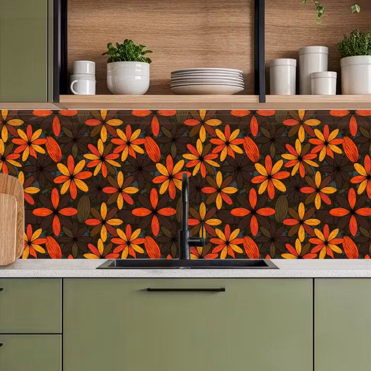 Keuken achterwand - Oranje - Retro - Bloemen - Herfst — 5