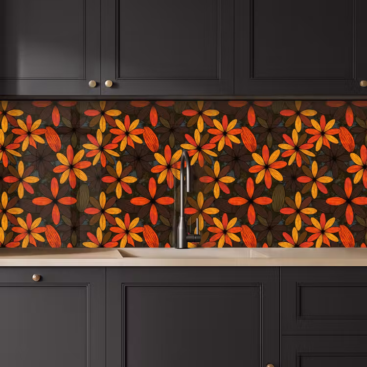 Keuken achterwand - Oranje - Retro - Bloemen - Herfst — 6