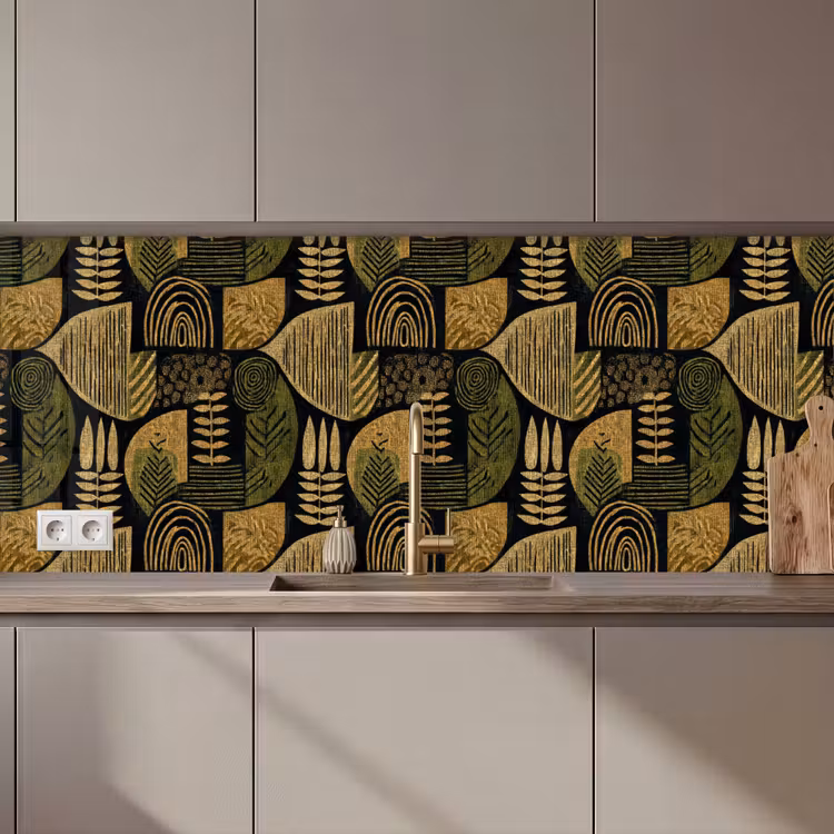 Keuken achterwand - Zwart - Okergeel - Botanisch - Textuur — 1