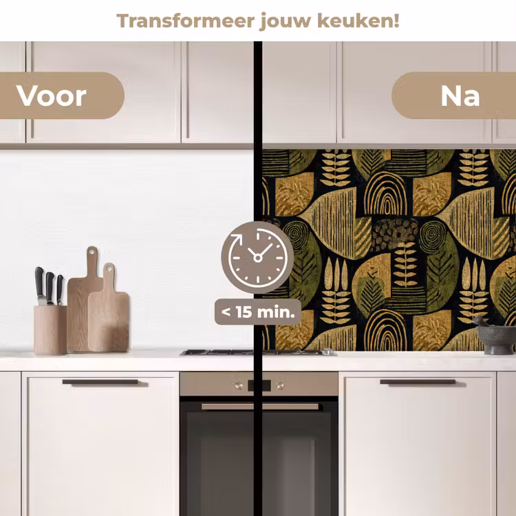 Keuken achterwand - Zwart - Okergeel - Botanisch - Textuur — 2