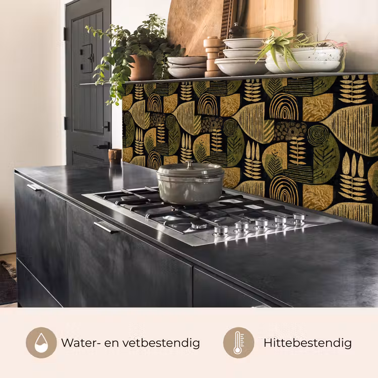 Keuken achterwand - Zwart - Okergeel - Botanisch - Textuur — 3