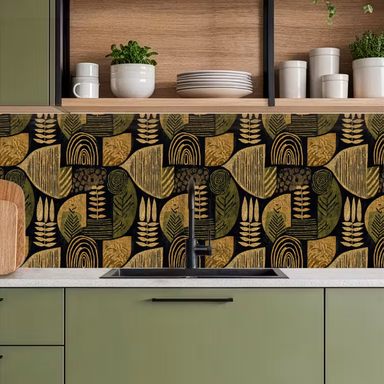 Keuken achterwand - Zwart - Okergeel - Botanisch - Textuur — 5