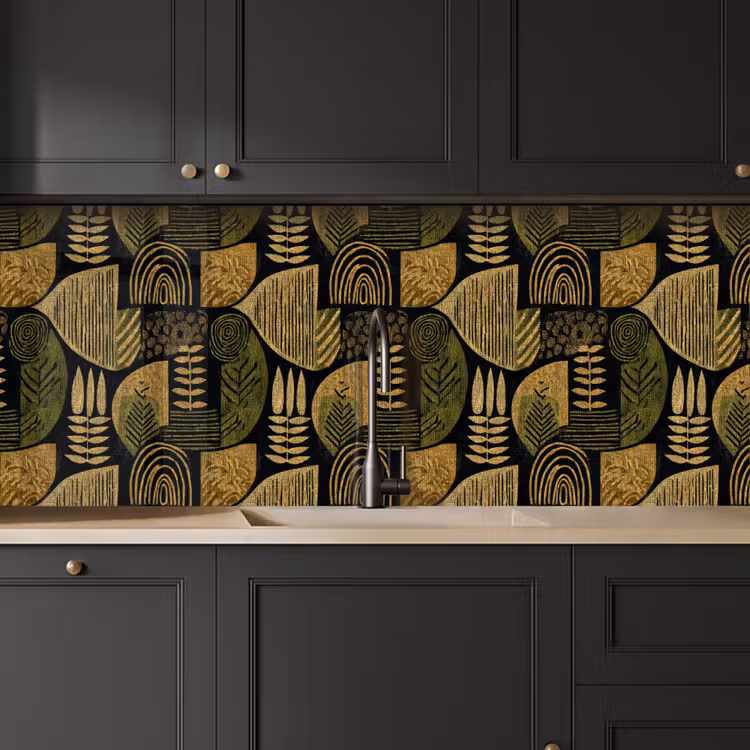 Keuken achterwand - Zwart - Okergeel - Botanisch - Textuur — 6