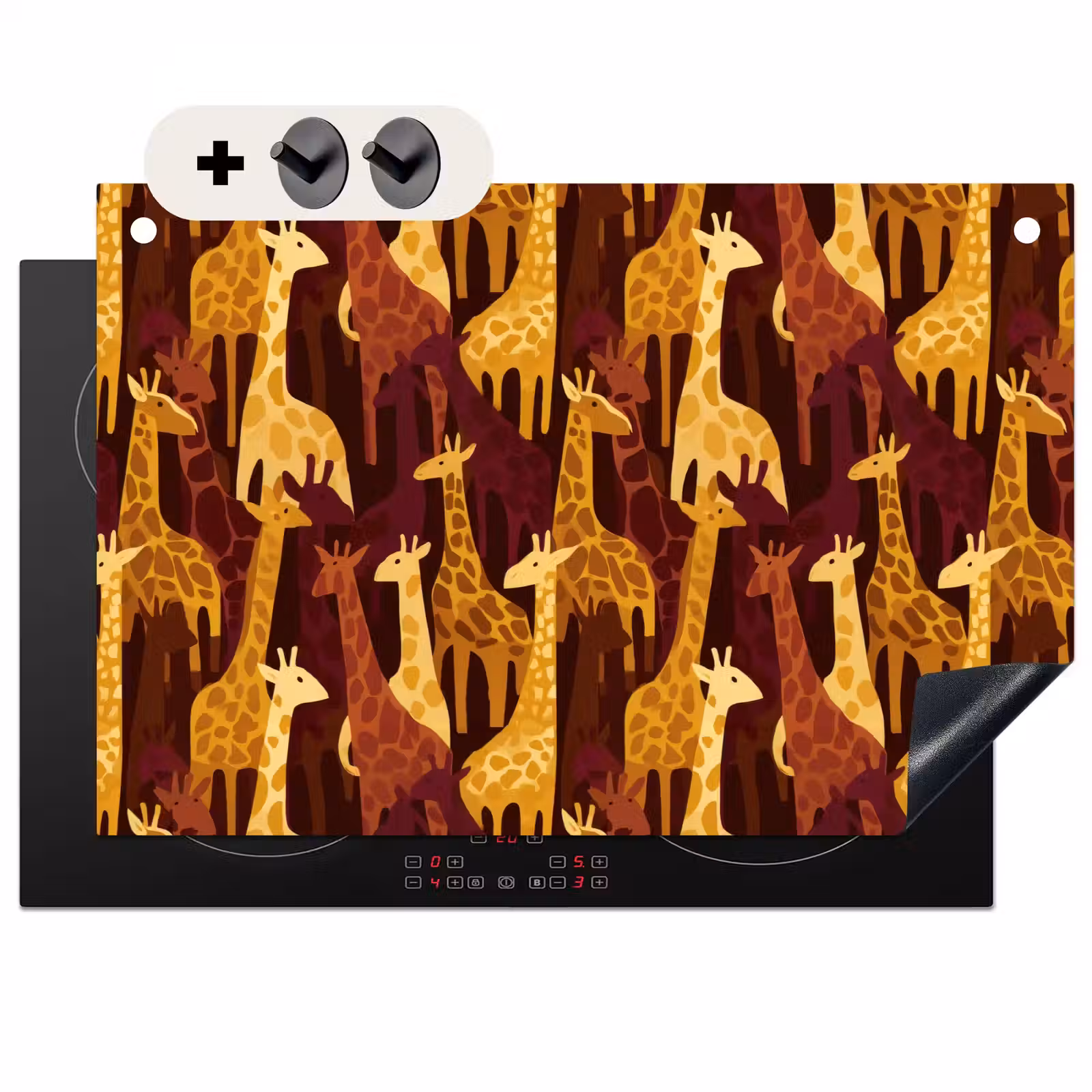 Inductie beschermer en spatscherm (2in1) - Bruin - Giraffen - Safari - Patroon — 1