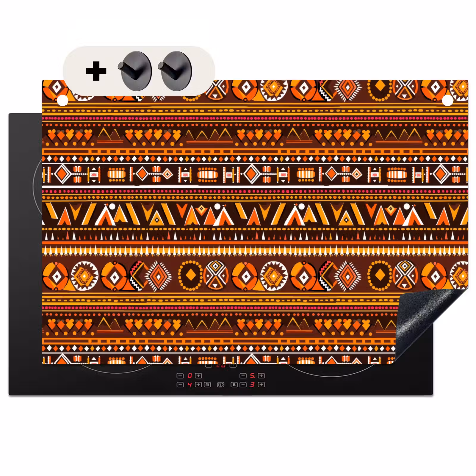 Inductie beschermer en spatscherm (2in1) - Oranje - Etnisch - Tribaal - Geometrisch - Patroon — 1
