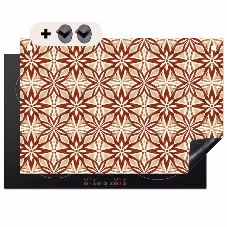 Inductie beschermer en spatscherm (2in1) - Bordeauxrood - Geometrisch - Tegel - Patroon — 1