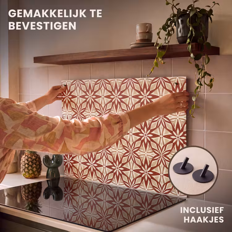 Inductie beschermer en spatscherm (2in1) - Bordeauxrood - Geometrisch - Tegel - Patroon — 7