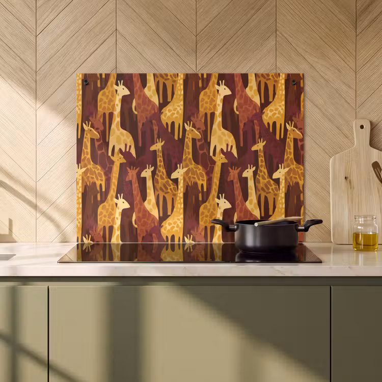 Inductie beschermer en spatscherm (2in1) - Bruin - Giraffen - Safari - Patroon — 2
