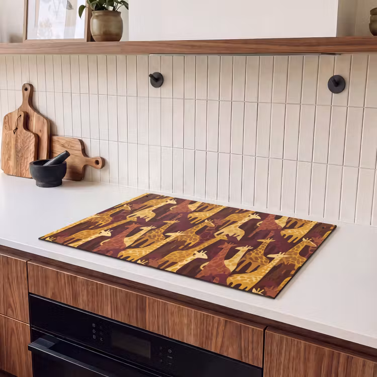 Inductie beschermer en spatscherm (2in1) - Bruin - Giraffen - Safari - Patroon — 3