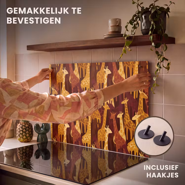 Inductie beschermer en spatscherm (2in1) - Bruin - Giraffen - Safari - Patroon — 7