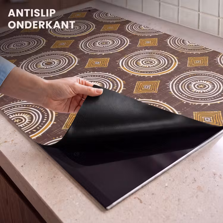 Inductie beschermer en spatscherm (2in1) - Chocoladebruin - Etnisch - Tribaal - Cirkels - Patroon — 4