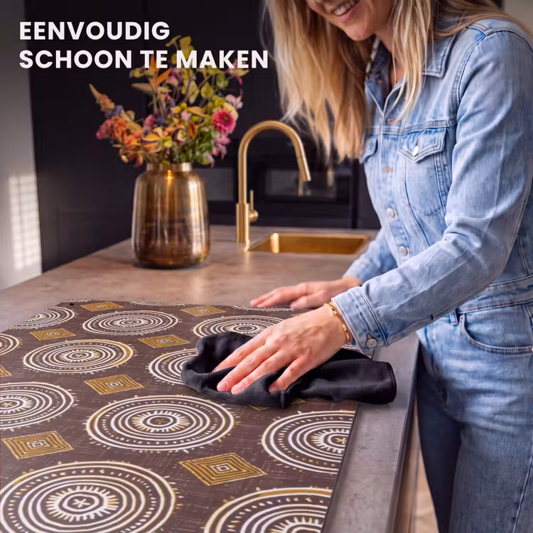 Inductie beschermer en spatscherm (2in1) - Chocoladebruin - Etnisch - Tribaal - Cirkels - Patroon — 5