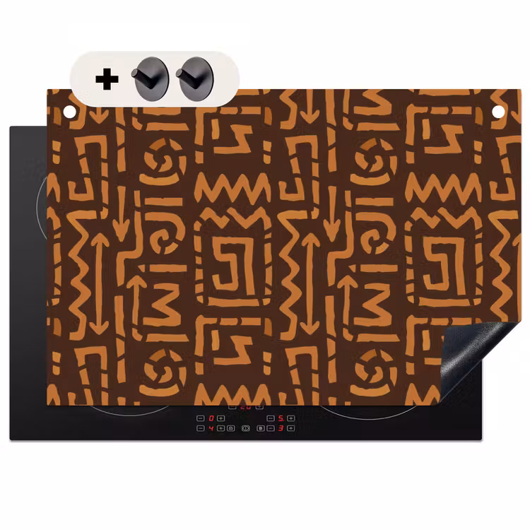 Inductie beschermer en spatscherm (2in1) - Chocoladebruin - Etnisch - Tribaal - Symbolen — 1