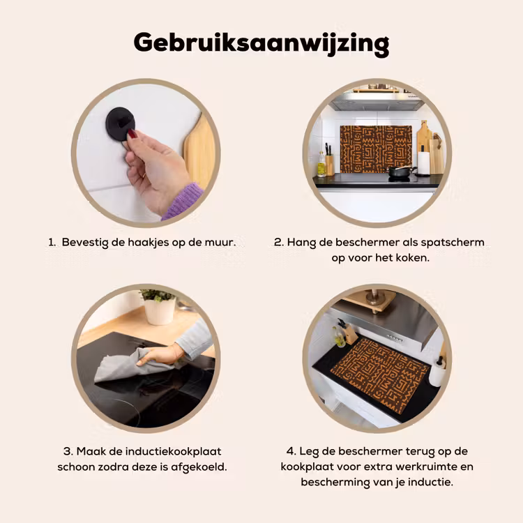 Inductie beschermer en spatscherm (2in1) - Chocoladebruin - Etnisch - Tribaal - Symbolen — 6