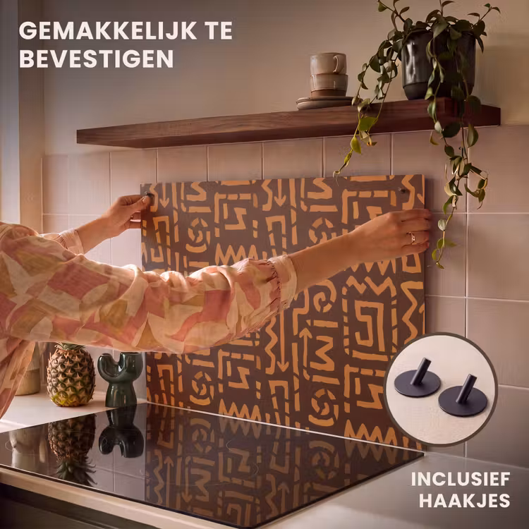 Inductie beschermer en spatscherm (2in1) - Chocoladebruin - Etnisch - Tribaal - Symbolen — 7