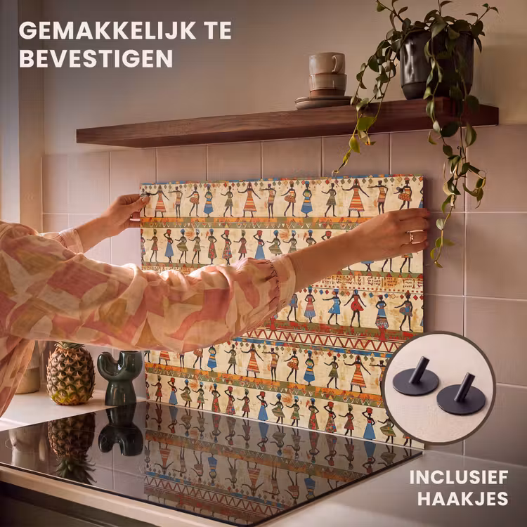 Inductie beschermer en spatscherm (2in1) - Kleurrijk - Afrikaans - Etnisch - Dansende Vrouwen - Patroon — 7