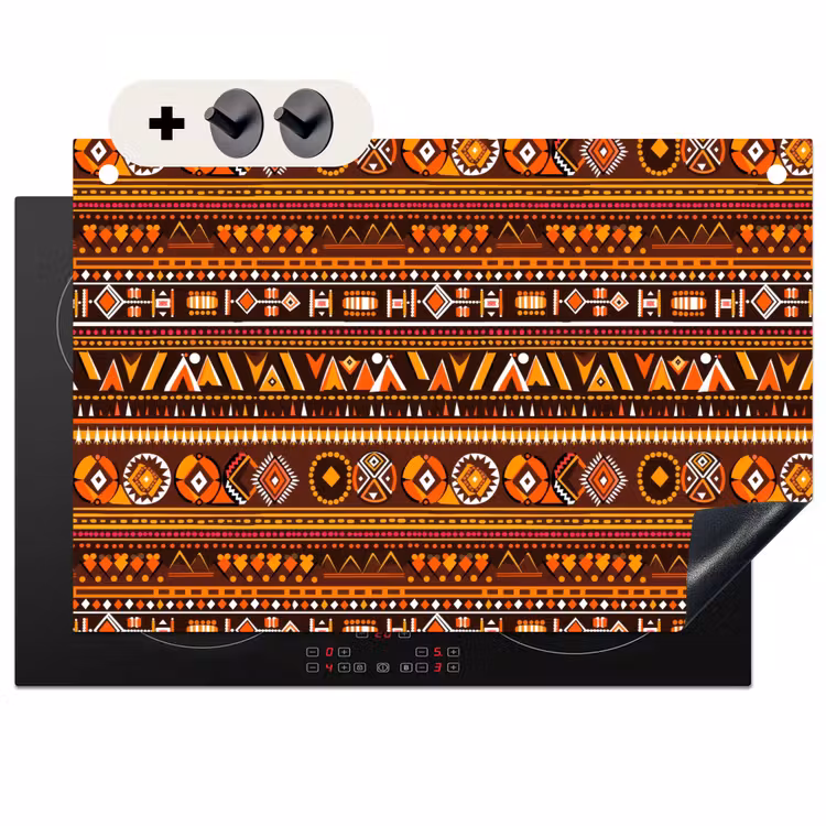 Inductie beschermer en spatscherm (2in1) - Oranje - Etnisch - Tribaal - Geometrisch - Patroon — 1