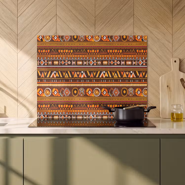 Inductie beschermer en spatscherm (2in1) - Oranje - Etnisch - Tribaal - Geometrisch - Patroon — 2
