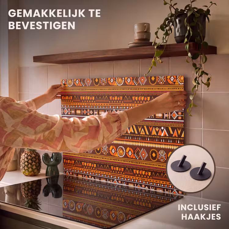 Inductie beschermer en spatscherm (2in1) - Oranje - Etnisch - Tribaal - Geometrisch - Patroon — 7