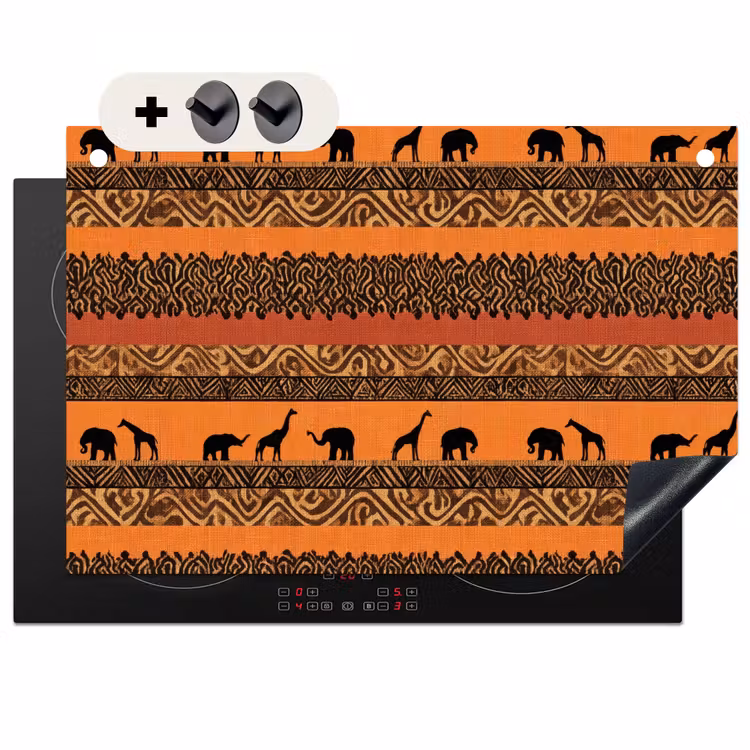 Inductie beschermer en spatscherm (2in1) - Oranje - Safari - Afrikaans - Dieren - Patroon — 1