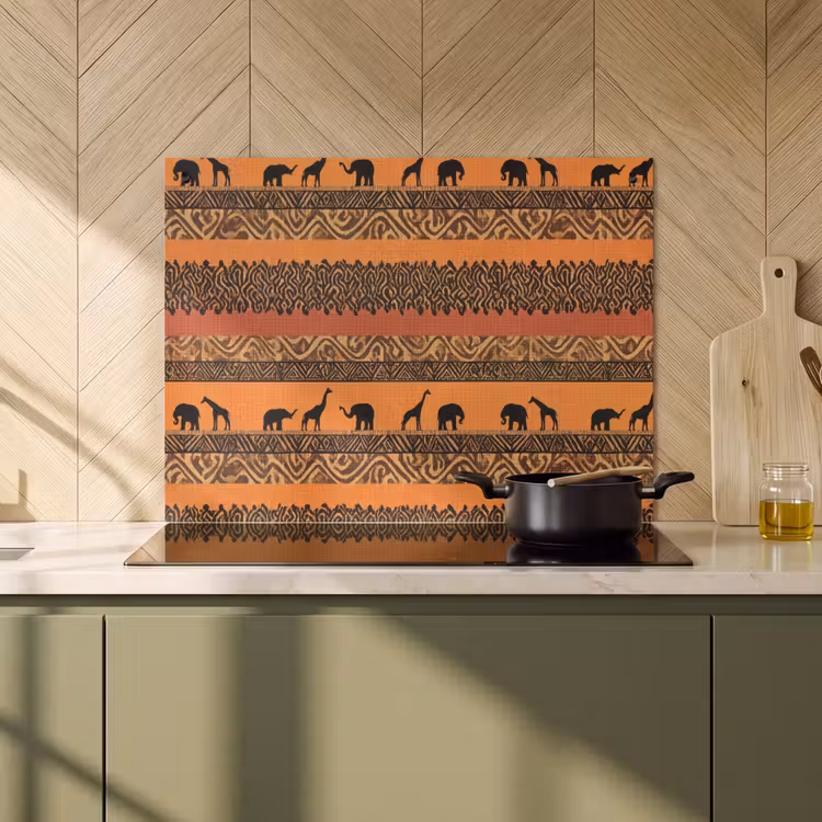 Inductie beschermer en spatscherm (2in1) - Oranje - Safari - Afrikaans - Dieren - Patroon — 2