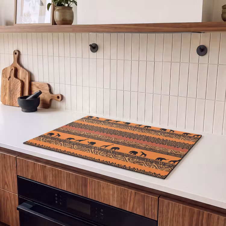 Inductie beschermer en spatscherm (2in1) - Oranje - Safari - Afrikaans - Dieren - Patroon — 3